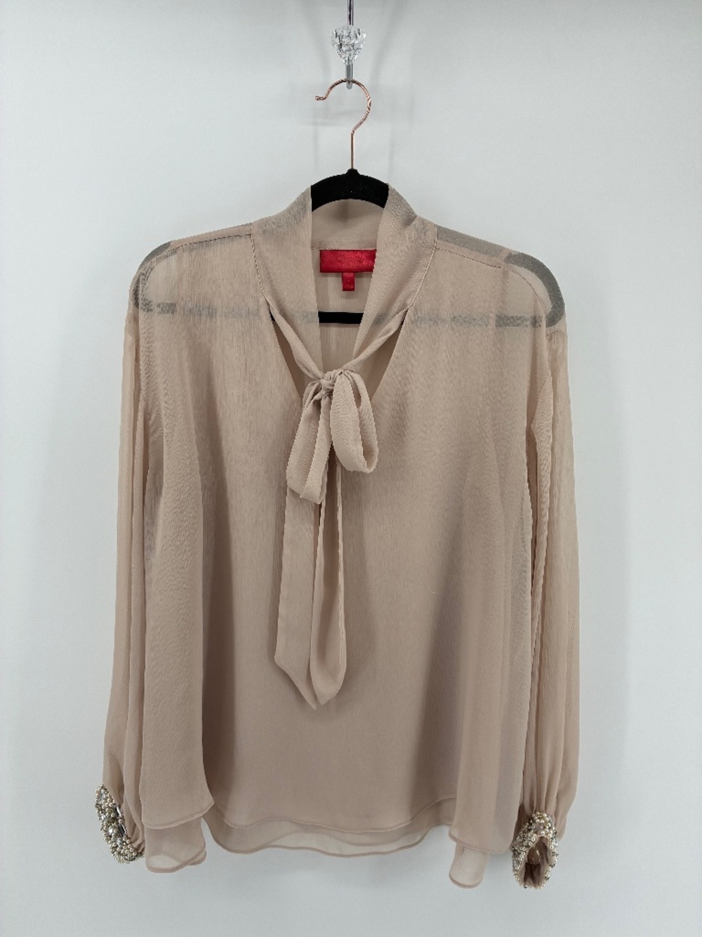 Jennifer Lopez Flowy Blouse w/ Neck & Jewelled Cuffs